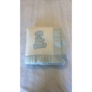 Vintage Chatham Baby Blanket White Blue Satin Trim Made In USA